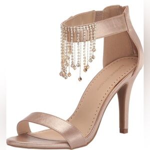 Adrienne Vitadini rose gold rhinestone fringe high heels